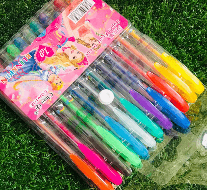 Fruit Scent Gel Glitter Pen - 1.0mm Smooth Writing with a Sparkle - Pack of 12