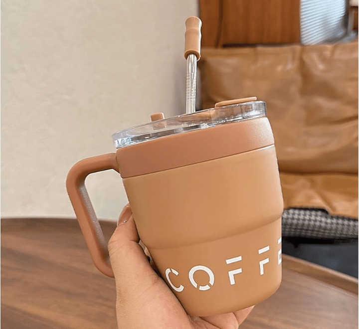 16oz/480ml Portable Coffee Cup With Handle And Straw, Stainless Steel Vacuum Insulated Mug, Double-Layer Coffee Mug For Outdoor Camping, Home And Office Use - Image 14