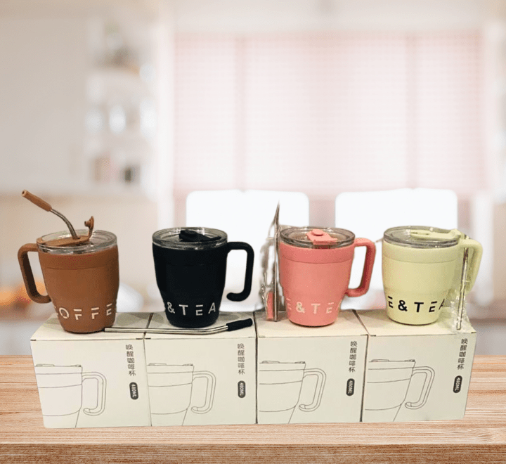 16oz/480ml Portable Coffee Cup With Handle And Straw, Stainless Steel Vacuum Insulated Mug, Double-Layer Coffee Mug For Outdoor Camping, Home And Office Use - Image 2