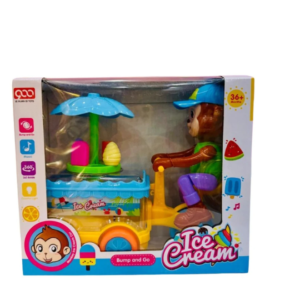 Musical Ice Cream Cart Toy with Moving Monkey & Bump and Go Action for Kids