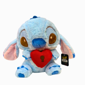Disney Stitch Plush Toy – Sitting Blue Alien Holding Red Heart Lock 30 cm