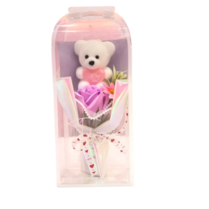 Mini Teddy Bear and Scented Soap Rose Flower Bouquet Gift Set