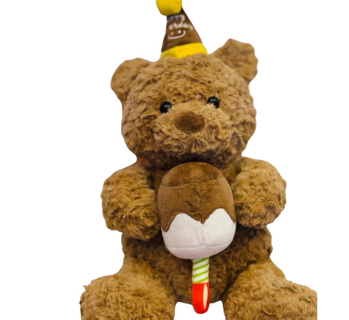 Plush Birthday Teddy Bear – Soft Stuffed Animal with Party Hat & Ice Cream Cone - Image 2