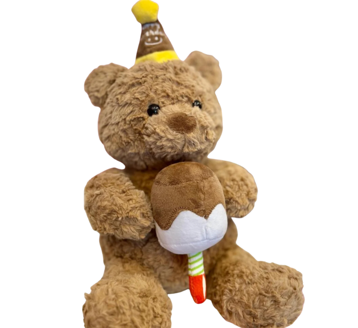 Plush Birthday Teddy Bear – Soft Stuffed Animal with Party Hat & Ice Cream Cone - Image 3